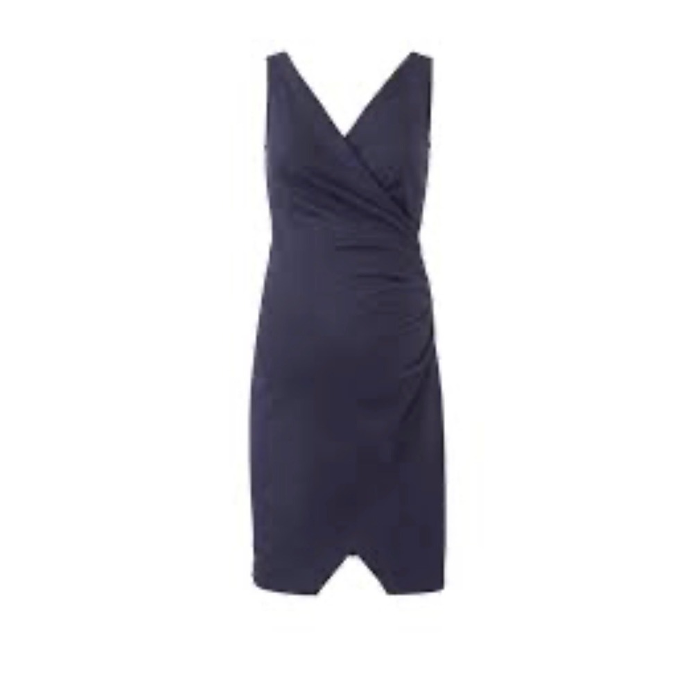 Slate & Willow Maternity Navy Blue Faux Wrap Ruched Sleeveless Dress XL